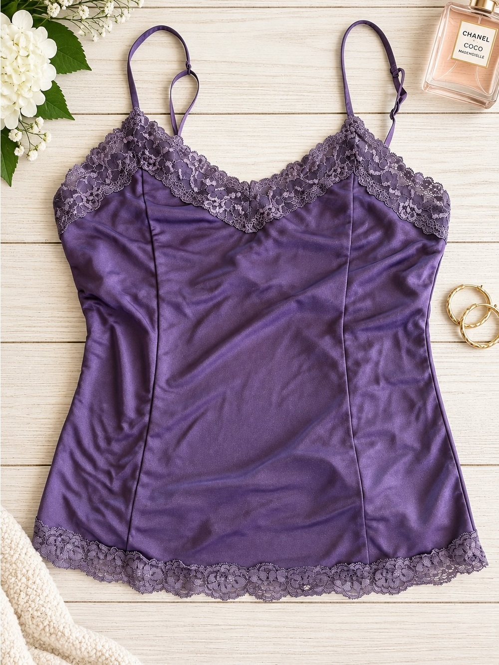 Victoria’s Secret Purple Satin Lace Camisole | Size Large | Vintage Y2K Lingerie